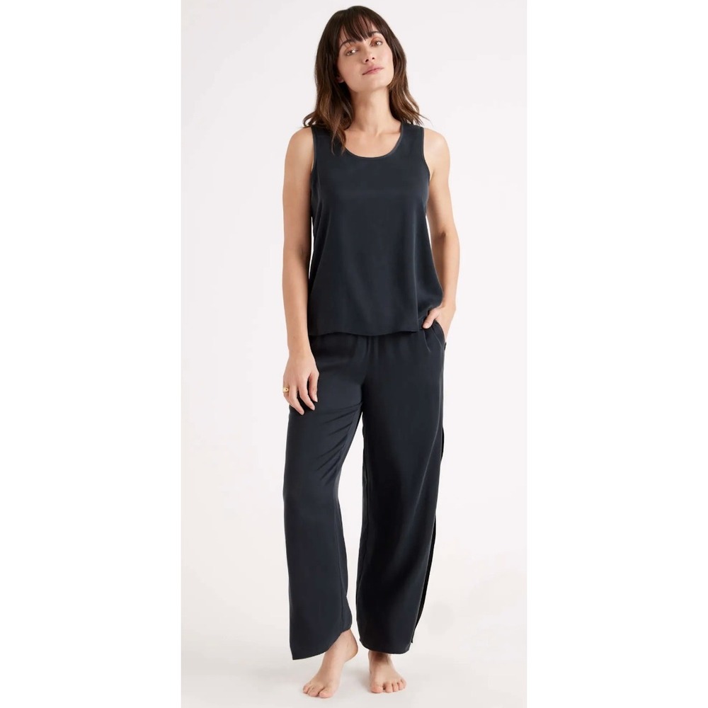 Quince Washable Silk Wide Leg Pants Black Luxe Lounge Medium